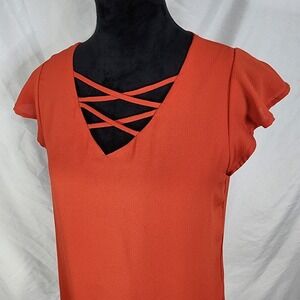 PAPERMOON Size Small Crepe Chiffon Pleated Flutter Sleeve Blouse‎ Cross V-neck